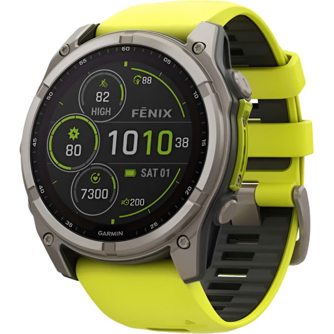 Смарт-часы GARMIN FENIX 8 – 51 мм, Solar Sapphire, титан с ярко-желтым/графитовым силиконовым ремешком 010-02907-21